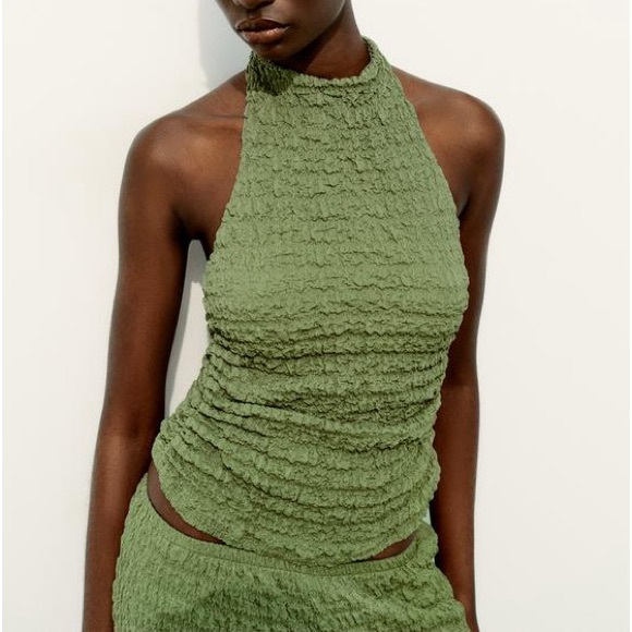 Zara Textured Halter Top Green - Picture 5 of 9